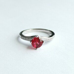 Ruby solitaire ring in Sterling Silver and White Sapphire size 6